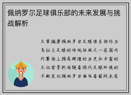 佩纳罗尔足球俱乐部的未来发展与挑战解析